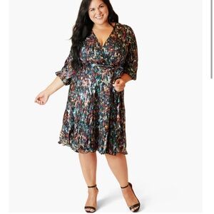 Maree Multicolor Wrap Long Sleeve Cocktail Dress 16